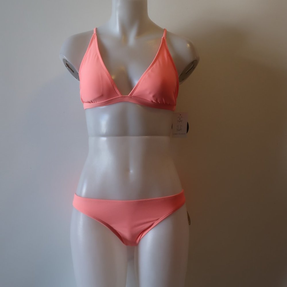 NWT Womens Body Glove Neon Pink Triangle Swimsuit Top/XL Bikini Bottom/M *